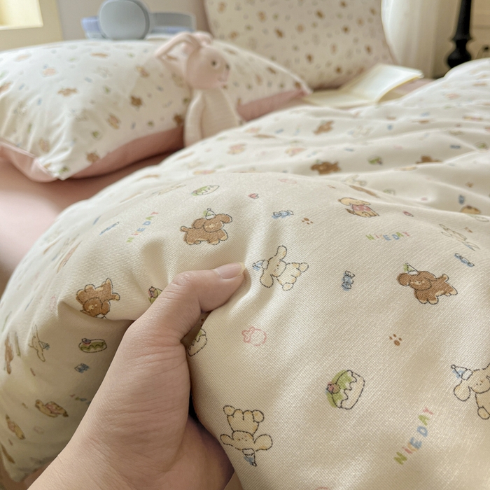 91家纺网 家纺一手货源 找家纺 贝拉梦家纺 2025爆款新款A类有氧针织双层纱四件套 软萌萌