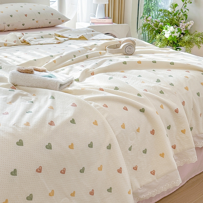 91家纺网 家纺一手货源 找家纺 木楌家居 2025新款全棉双层纱大豆夏被 心晴