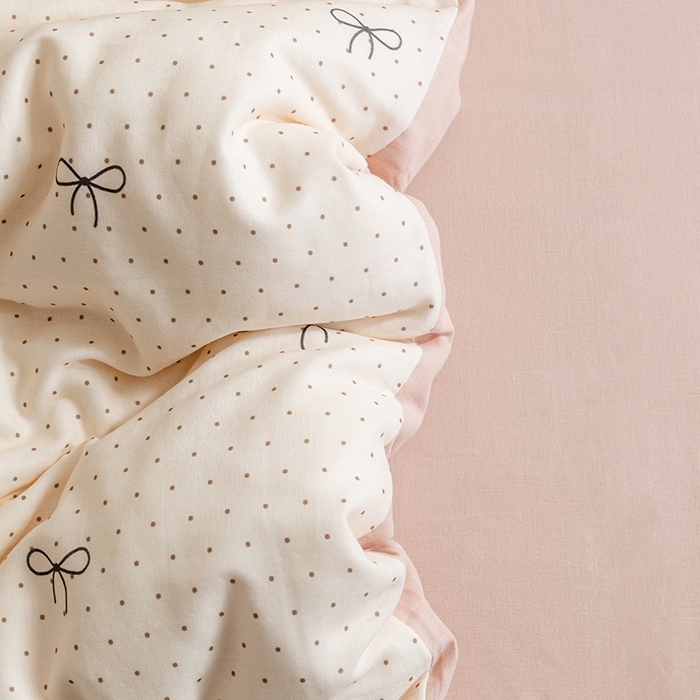 91家纺网 家纺一手货源 找家纺 锦罗绣2025新款A类母婴全棉有氧印花双层纱四件套可定制任意尺寸 波点蝴蝶结