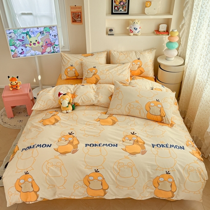 91家纺网 家纺一手货源 找家纺 桃子家居 2025新款宝可梦正版授权皮卡丘纯棉印花系列四件套 棉宝可梦-奶黄可达鸭