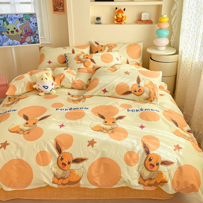 91家纺网 家纺一手货源 找家纺 金爱家 2025新款宝可梦正版授权皮卡丘纯棉印花系列四件套 棉宝可梦-泡泡伊布