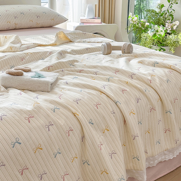 91家纺网 家纺一手货源 找家纺 木楌家居 2025新款全棉双层纱大豆夏被 五彩蝶