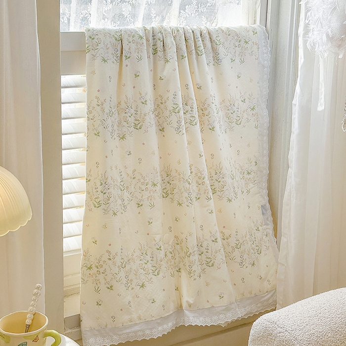 91家纺网 家纺一手货源 找家纺 木楌家居 2025新款全棉双层纱大豆夏被 风影