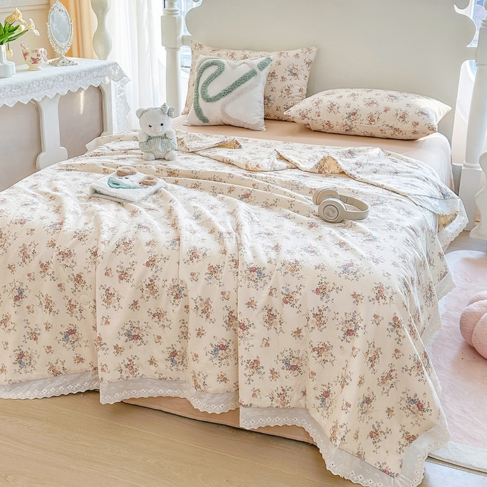 91家纺网 家纺一手货源 找家纺 木楌家居 2025新款全棉双层纱大豆夏被 梦莎花园