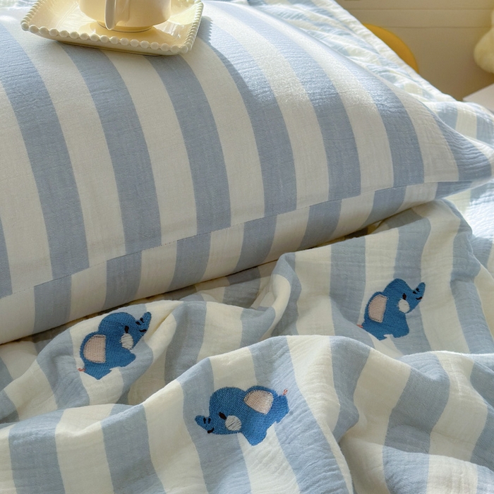 91家纺网 家纺一手货源 找家纺 木楌家居2025新款色织条纹皱皱纱刺绣款夏被 图图