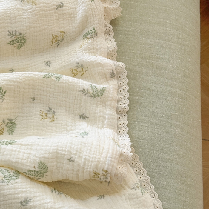 91家纺网 家纺一手货源 找家纺 木楌家居2025新款全棉皱皱纱花边款大豆夏被 云笙