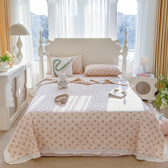 91家纺网 家纺一手货源 找家纺 木楌家居 2025新款全棉双层纱大豆夏被 芊朵