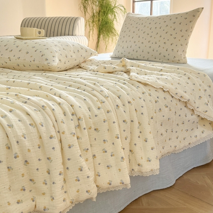 木楌家居2025新款全棉皱皱纱花边款大豆夏被 沐黎