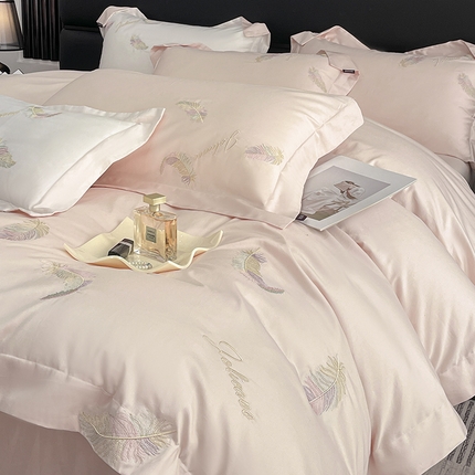 91家纺网 家纺一手货源 找家纺 （总）轻奢风新品贡缎长绒棉四件套纯棉全棉重工刺绣床单被套高端床上用品