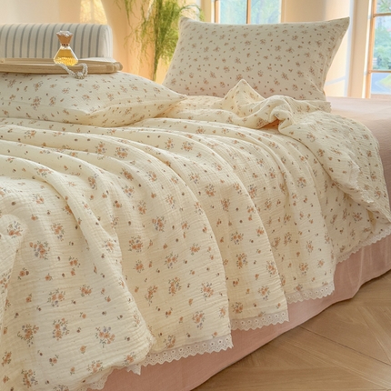 木楌家居2025新款全棉皱皱纱花边款大豆夏被 洛屿