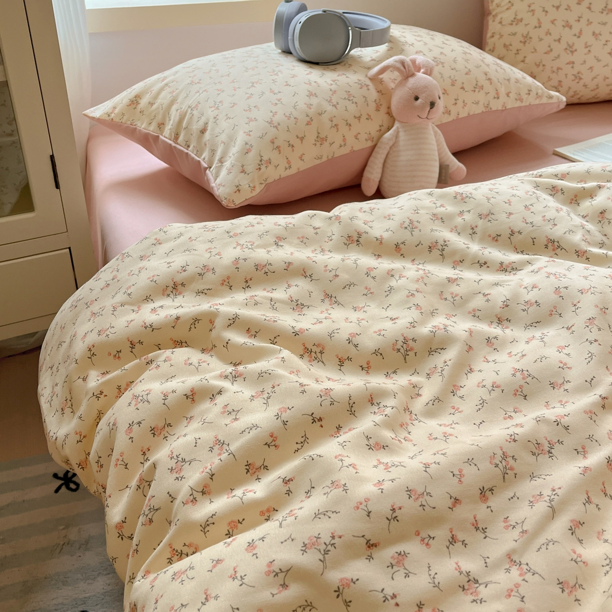 91家纺网 家纺一手货源 找家纺 贝拉梦家纺 2025爆款新款A类有氧针织双层纱四件套 生如夏花