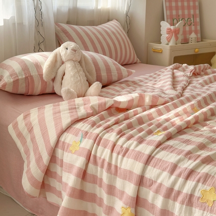 木楌家居2025新款色织条纹皱皱纱刺绣款夏被 星河坠落