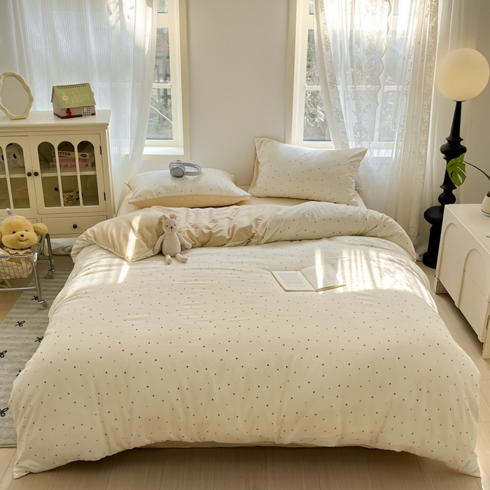 91家纺网 家纺一手货源 找家纺 贝拉梦家纺 2025爆款新款A类有氧针织双层纱四件套 花火