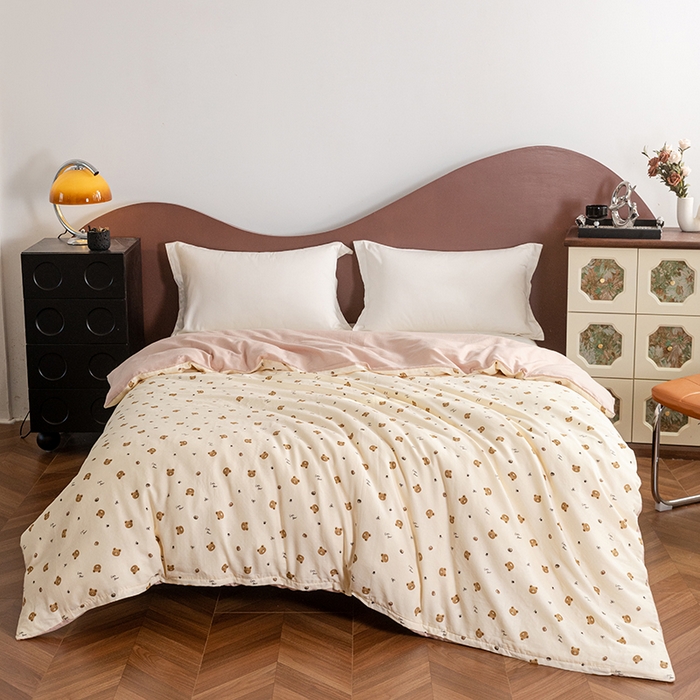 91家纺网 家纺一手货源 找家纺 锦罗绣2025新款A类母婴全棉有氧印花双层纱四件套可定制任意尺寸 呆萌熊