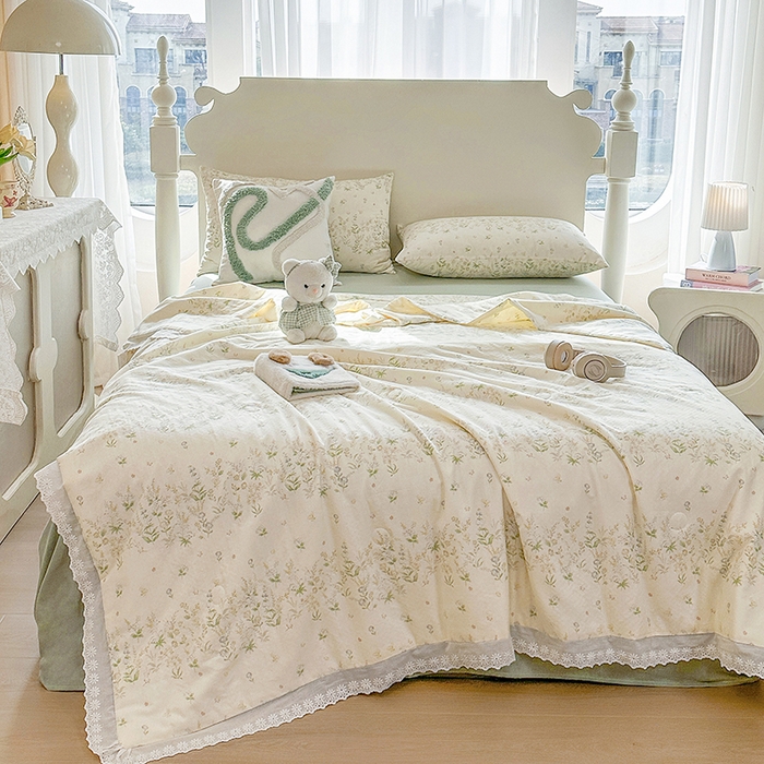 91家纺网 家纺一手货源 找家纺 木楌家居 2025新款全棉双层纱大豆夏被 风影