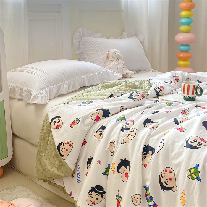 91家纺网 家纺一手货源 找家纺 米乐被业 2025新款水洗棉凉豆豆夏被 趣味小新