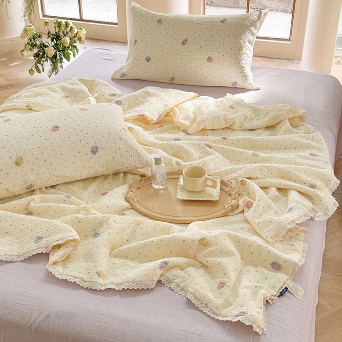 91家纺网 家纺一手货源 找家纺 木楌家居2025新款全棉皱皱纱花边款大豆夏被 沐川