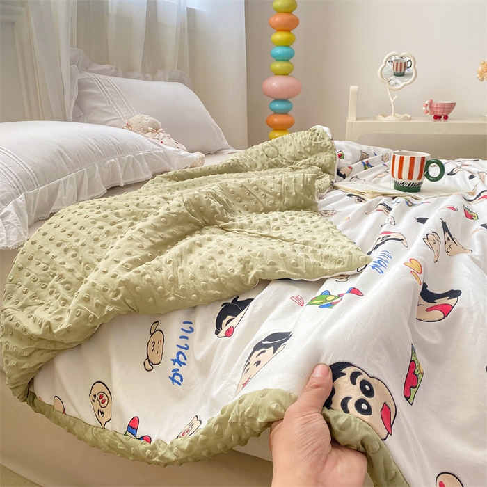 91家纺网 家纺一手货源 找家纺 米乐被业 2025新款水洗棉凉豆豆夏被 趣味小新