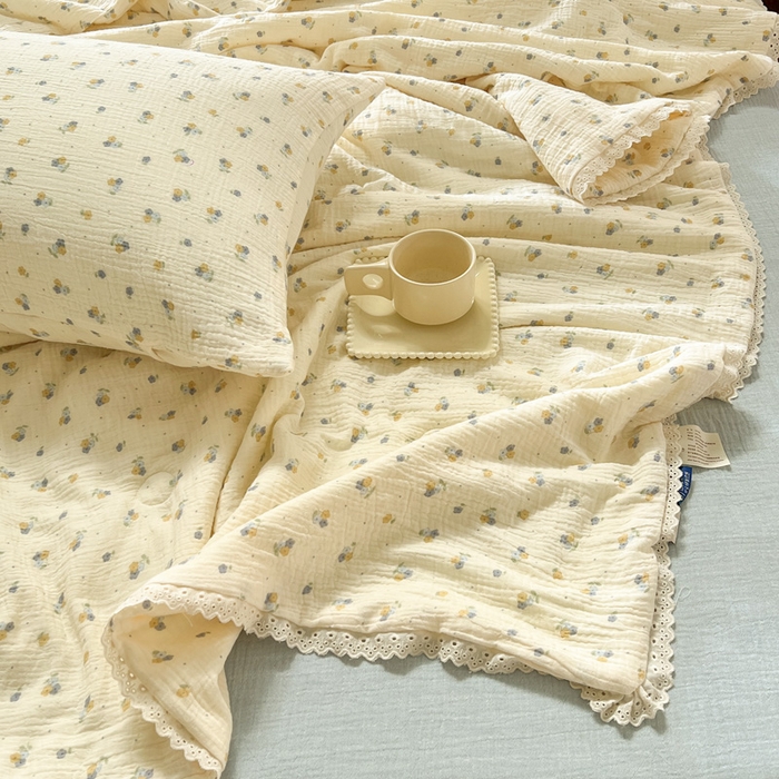91家纺网 家纺一手货源 找家纺 木楌家居2025新款全棉皱皱纱花边款大豆夏被 沐黎