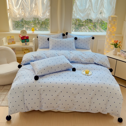 91家纺网 家纺一手货源 找家纺 妖妖家纺 2025新款云感针织毛球款四件套 毛球款-晴蓝