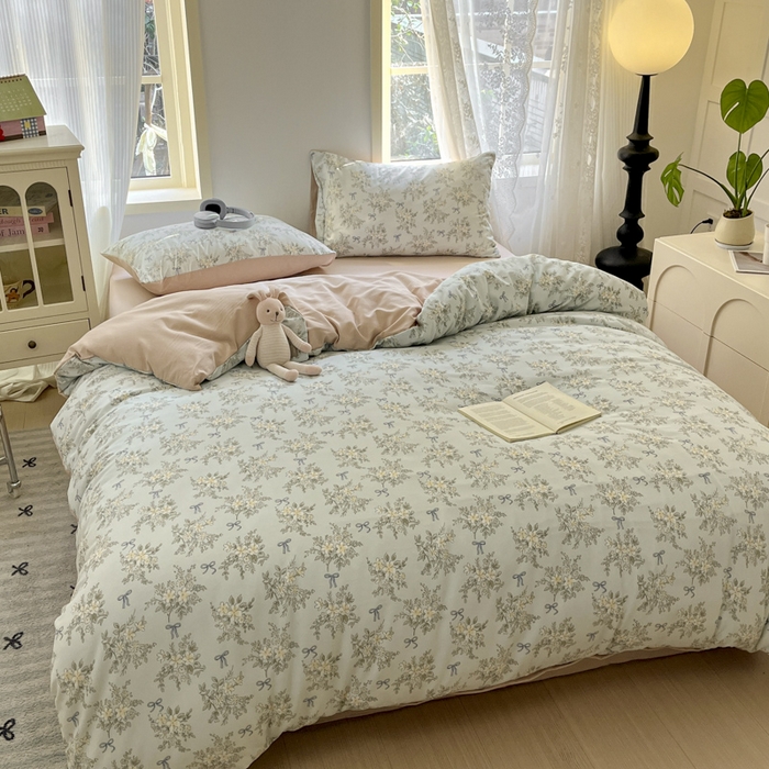 91家纺网 家纺一手货源 找家纺 贝拉梦家纺 2025爆款新款A类有氧针织双层纱四件套 晚秋