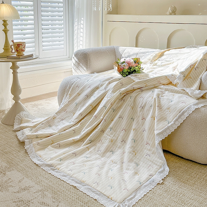 91家纺网 家纺一手货源 找家纺 木楌家居 2025新款全棉双层纱大豆夏被 五彩蝶