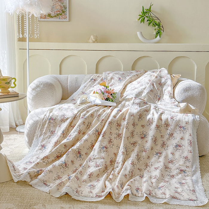 91家纺网 家纺一手货源 找家纺 木楌家居 2025新款全棉双层纱大豆夏被 梦莎花园