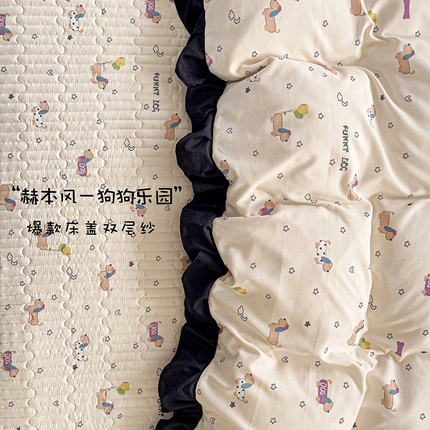 91家纺网 家纺一手货源 找家纺 （总）富米莱（原臻工厂） 2025新款A类针织双层纱赫本风床盖四件套