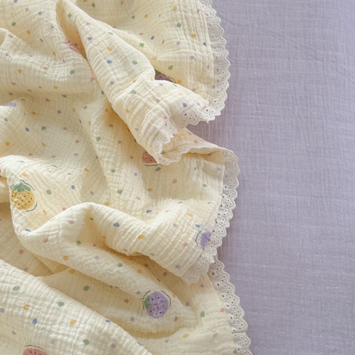 91家纺网 家纺一手货源 找家纺 木楌家居2025新款全棉皱皱纱花边款大豆夏被 沐川