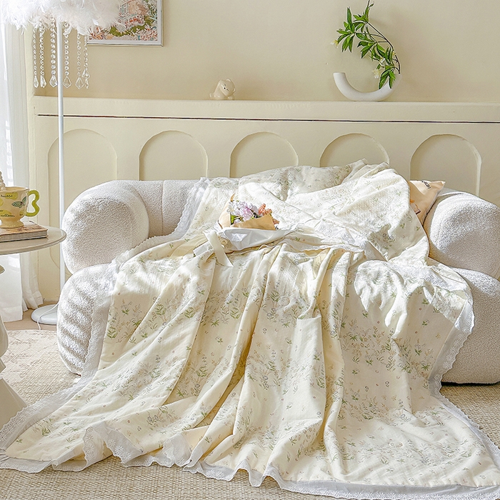 91家纺网 家纺一手货源 找家纺 木楌家居 2025新款全棉双层纱大豆夏被 风影