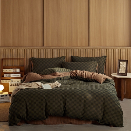 91家纺网 家纺一手货源 找家纺 艾咪-Amy ntmy 2025新款复古格调全棉双层纱提花四件套 格调深绿