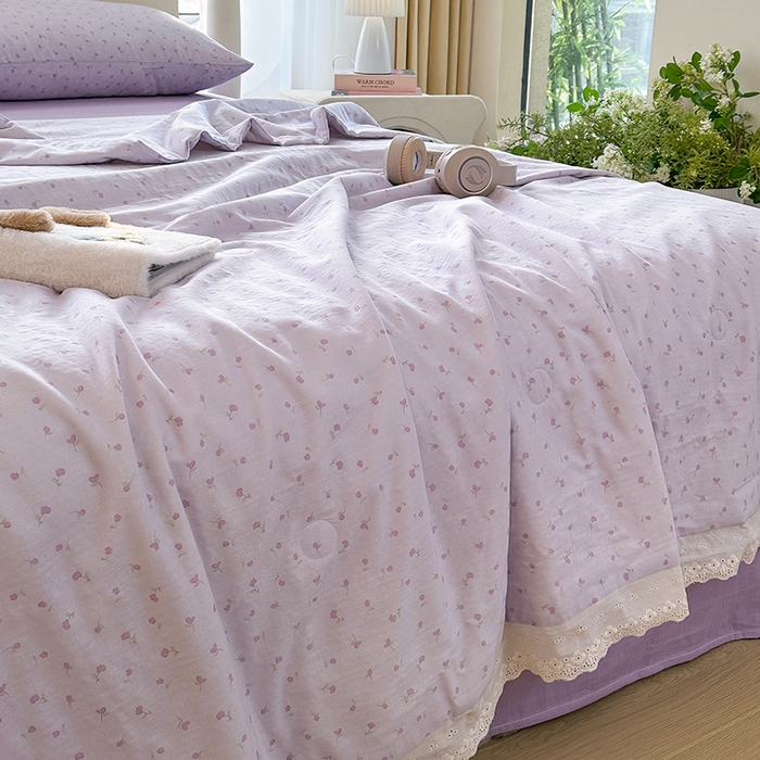 91家纺网 家纺一手货源 找家纺 木楌家居 2025新款全棉双层纱大豆夏被 涵香