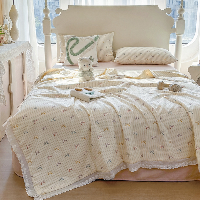 91家纺网 家纺一手货源 找家纺 木楌家居 2025新款全棉双层纱大豆夏被 五彩蝶