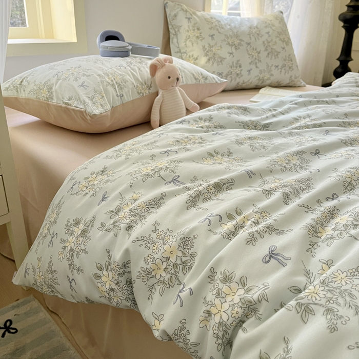 91家纺网 家纺一手货源 找家纺 贝拉梦家纺 2025爆款新款A类有氧针织双层纱四件套 晚秋