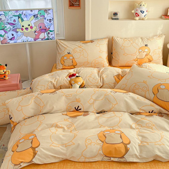 91家纺网 家纺一手货源 找家纺 金爱家 2025新款宝可梦正版授权皮卡丘纯棉印花系列四件套 棉宝可梦-奶黄可达鸭