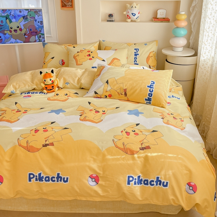 91家纺网 家纺一手货源 找家纺 金爱家 2025新款宝可梦正版授权皮卡丘纯棉印花系列四件套 棉宝可梦-宝贝皮卡丘