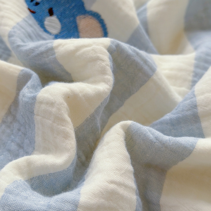 91家纺网 家纺一手货源 找家纺 木楌家居2025新款色织条纹皱皱纱刺绣款夏被 图图