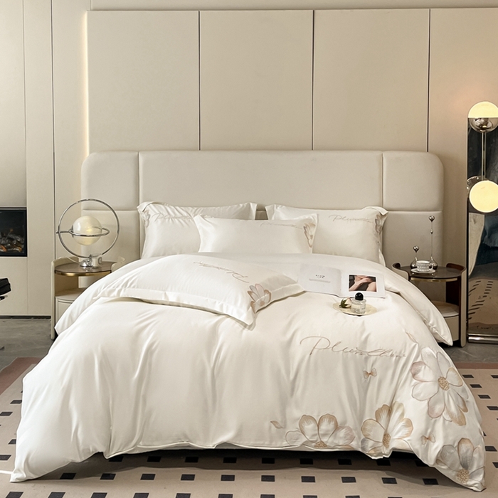 91家纺网 家纺一手货源 找家纺 金牛座家纺 2025新款重工刺绣亲肤棉四件套-赫本系列 赫本-奶白