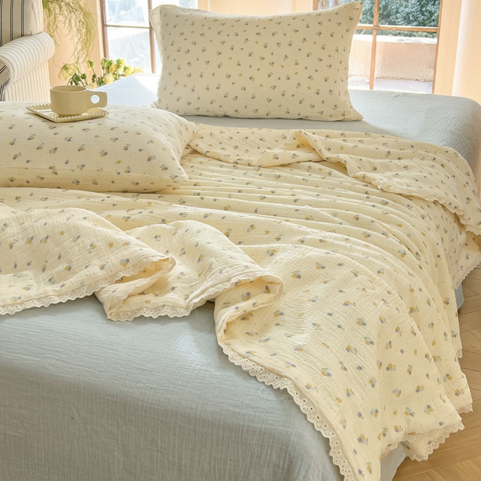 91家纺网 家纺一手货源 找家纺 木楌家居2025新款全棉皱皱纱花边款大豆夏被 沐黎