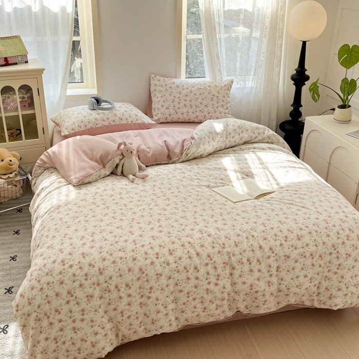 91家纺网 家纺一手货源 找家纺 贝拉梦家纺 2025爆款新款A类有氧针织双层纱四件套 艾莎