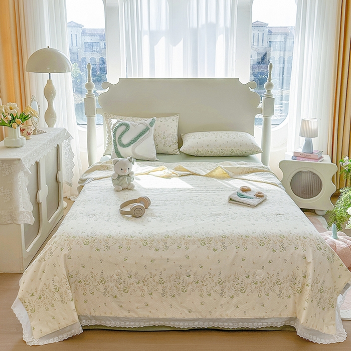 91家纺网 家纺一手货源 找家纺 木楌家居 2025新款全棉双层纱大豆夏被 风影