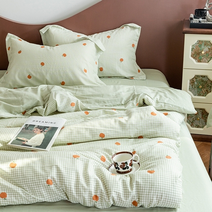 锦罗绣2025新款A类母婴全棉有氧印花双层纱四件套可定制任意尺寸 甜桔