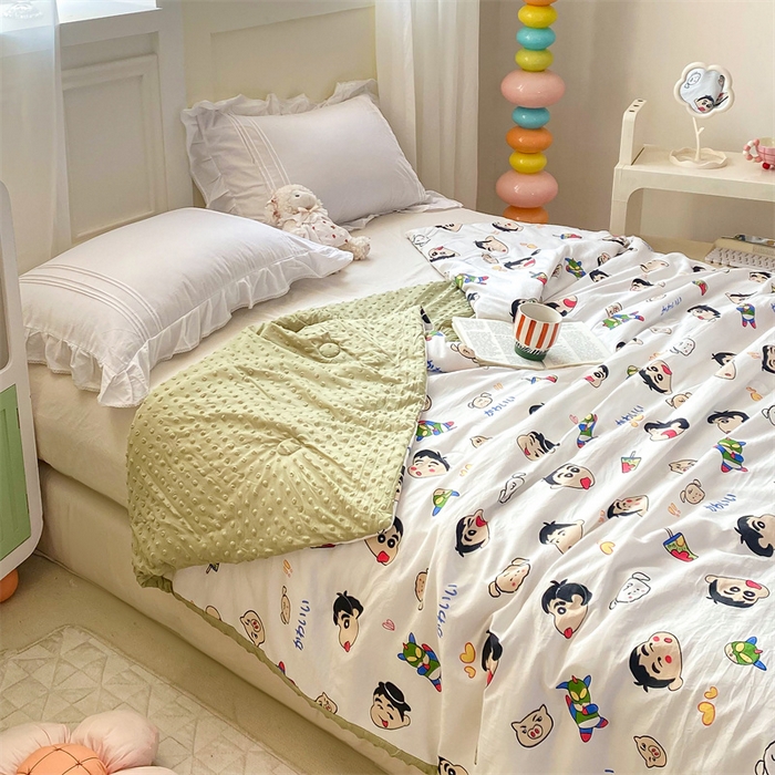 91家纺网 家纺一手货源 找家纺 米乐被业 2025新款水洗棉凉豆豆夏被 趣味小新