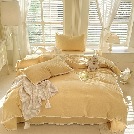 91家纺网 家纺一手货源 找家纺 （总）棉小二 2025新款全棉色织提花水洗棉花边四件套-漫时光