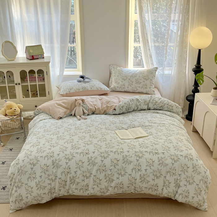 91家纺网 家纺一手货源 找家纺 贝拉梦家纺 2025爆款新款A类有氧针织双层纱四件套 晚秋