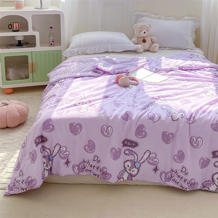 91家纺网 家纺一手货源 找家纺 米乐被业 2025新款水洗棉凉豆豆夏被 紫兔兔