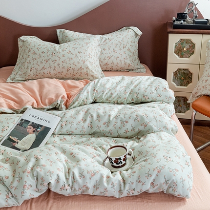 锦罗绣2025新款A类母婴全棉有氧印花双层纱四件套可定制任意尺寸 春槿