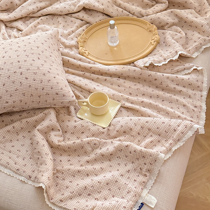 91家纺网 家纺一手货源 找家纺 （总）木楌家居2025新款全棉皱皱纱花边款大豆夏被