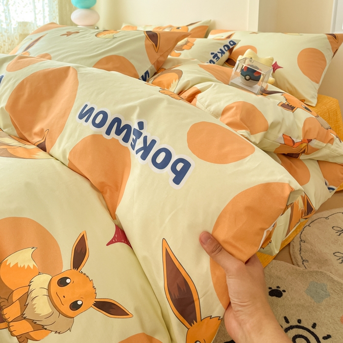 91家纺网 家纺一手货源 找家纺 金爱家 2025新款宝可梦正版授权皮卡丘纯棉印花系列四件套 棉宝可梦-泡泡伊布