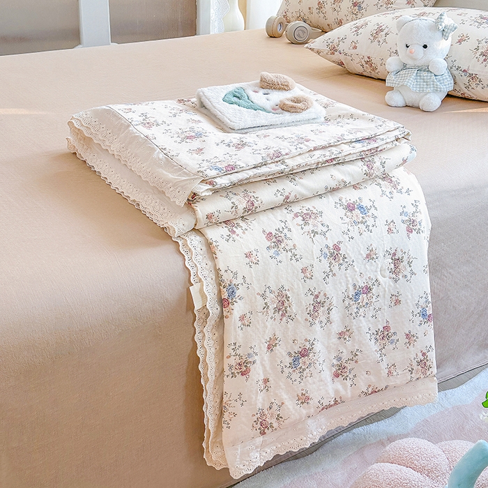 91家纺网 家纺一手货源 找家纺 木楌家居 2025新款全棉双层纱大豆夏被 梦莎花园